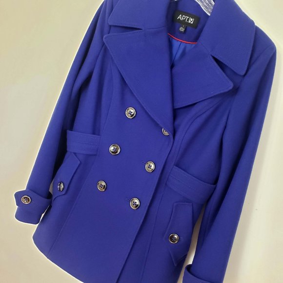 Apt. 9 Size S Royal Blue Double Breasted Button Down Wool Blend Pea Coat Jacket - Picture 5 of 13